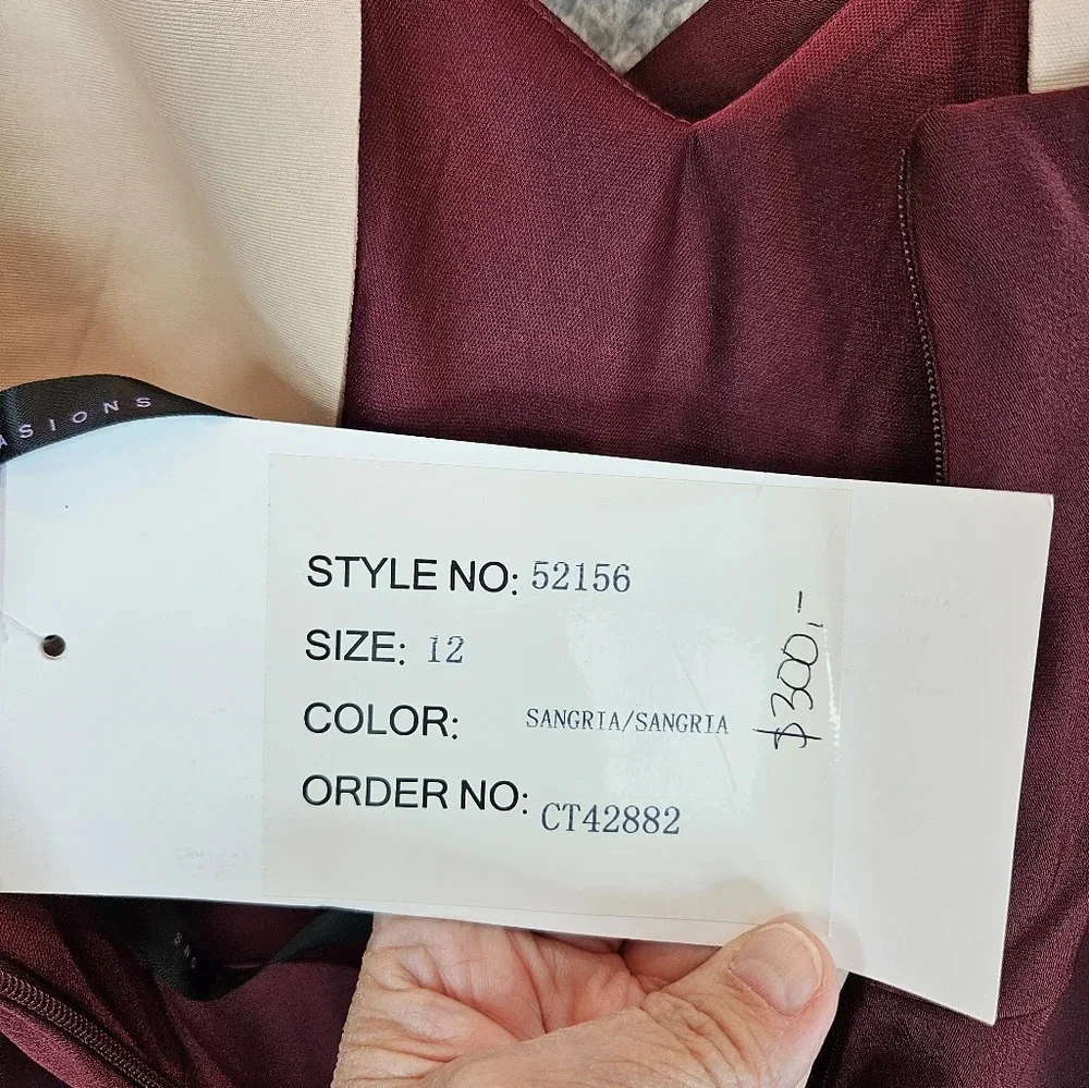 Hayley Paige Maxi Dress Womens Sz 12 Maroon Spagetti Straps Cowl Neck Front Slit
